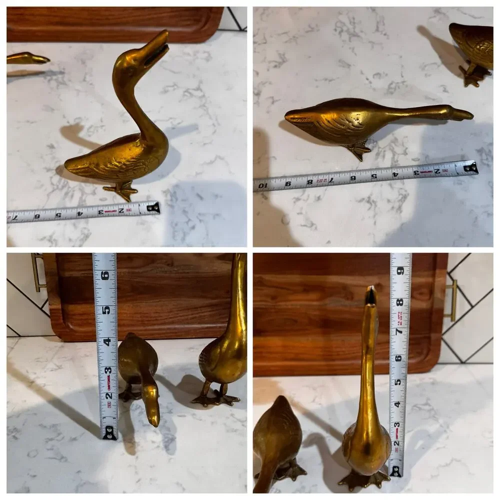 vintage solid brass goose figurines mid century modern cottage man cave granny
